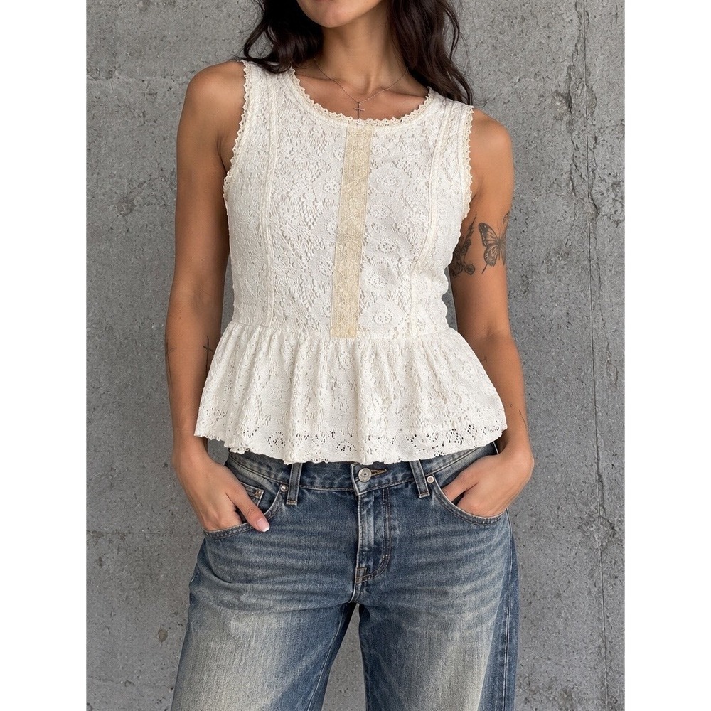 Women's Ivory Lace Tank top Size Large Lined Boho Festival Romantic Bridal NWT